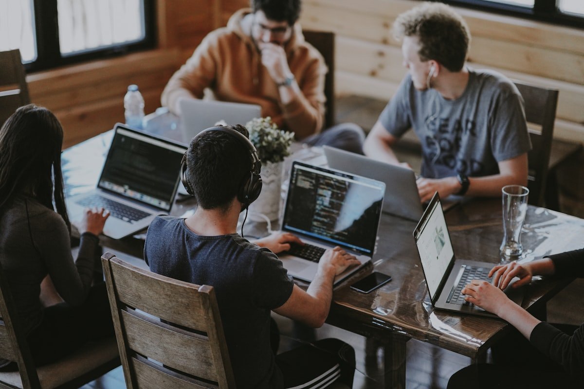 A team of part-time colleagues at work together